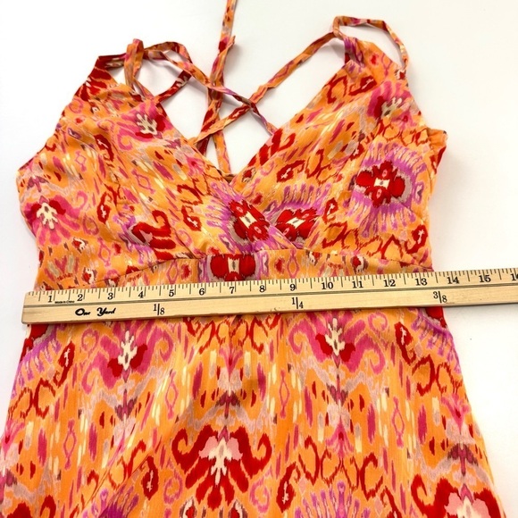Kaos Jeans NEW Womens Sz 8 Orange Red Print 100% Viscose Maxi Dress Strappy Back - Picture 13 of 15